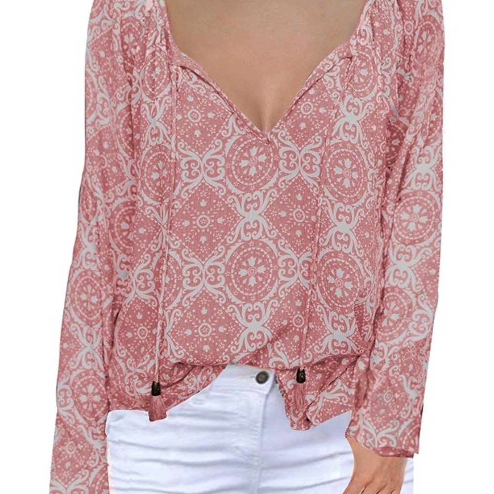 Casual Top Long Sleeve V Neck Printed Chiffon top